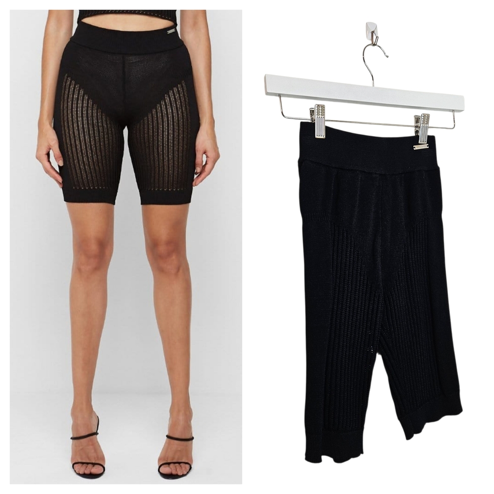 Manière De Voir Sheer Ribbed Knit Bike Shorts Size S Black Y2K